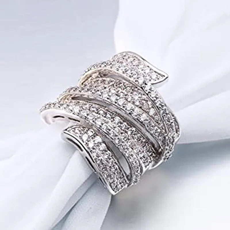 Huitan Wide CZ Statement Ring – Luxury Pavé Party Jewelry