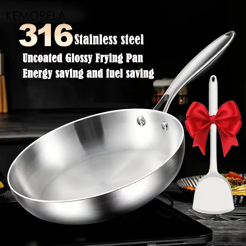 KEMORELA 316 Stainless Steel Frying Pan & Silicone Spatula