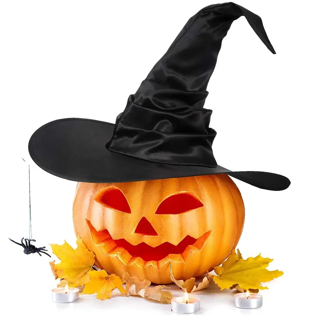 Halloween Witch Hats Black Folds Wizard Hat Women Men Masquerade