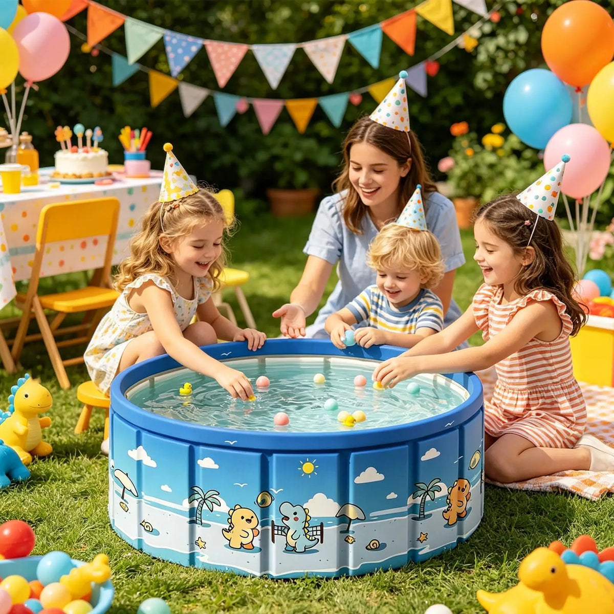 Foldable Pool with Drain Pipe – Non-Inflatable Kids & Dog Pool