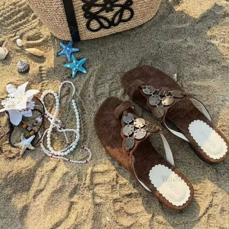 Women's Bohemian Sequin Clip-Toe Sandals – Beach Slippers