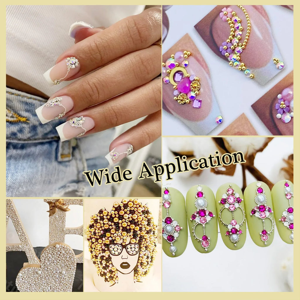 Steel Bead Nail Art Kit – 6-Grid Gold & Silver Manicure Charms