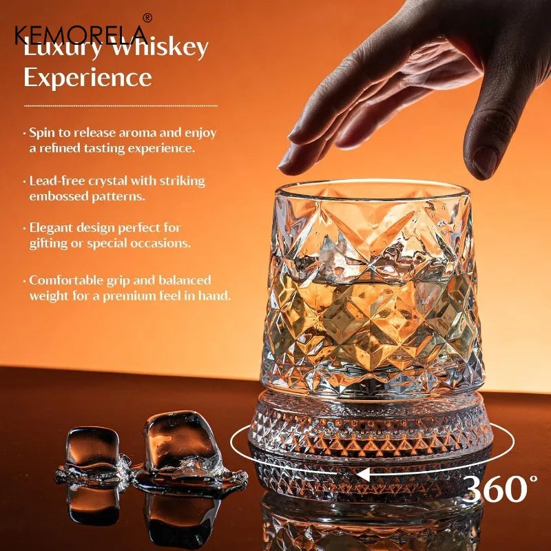 KEMORELA 300ml Spinning Whiskey Glasses Set of 2 | Bar Gift