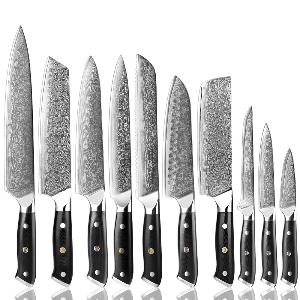 Damascus Steel Chef Knife Set 1–9 PCS | G10 Handle