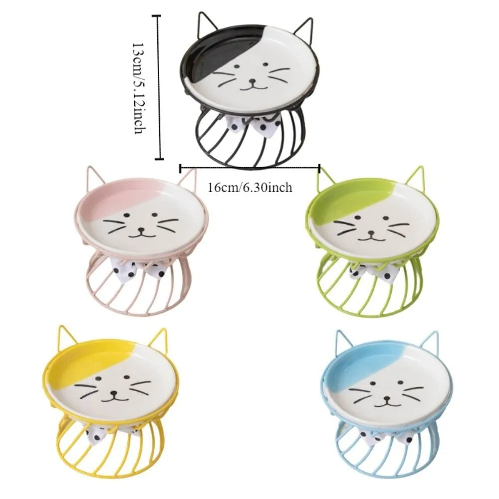 Elevated Ceramic Cat & Dog Bowl with Iron Stand | Non-Slip