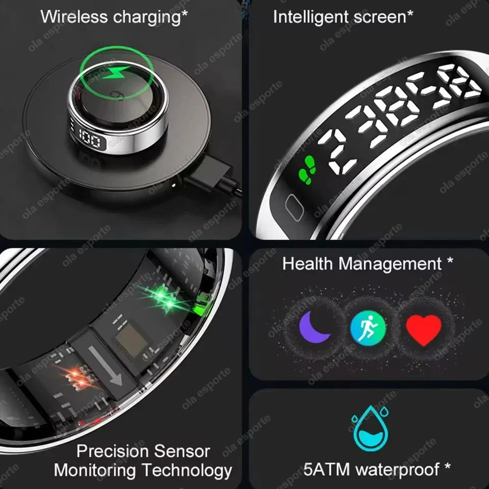 Fashion Smart Ring Display Screen Touch Wireless Charging Health
