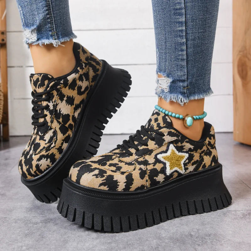 Women's Leopard Print Platform Sneakers – Thick Sole Height Boost