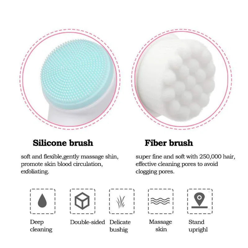 Double-Sided Silicone Facial Cleansing Brush & Exfoliator
