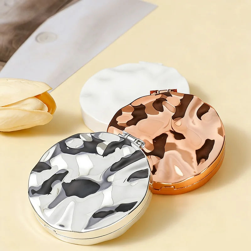 Mini Plating Makeup Mirror Rotundity Double-sided Compact Foldable