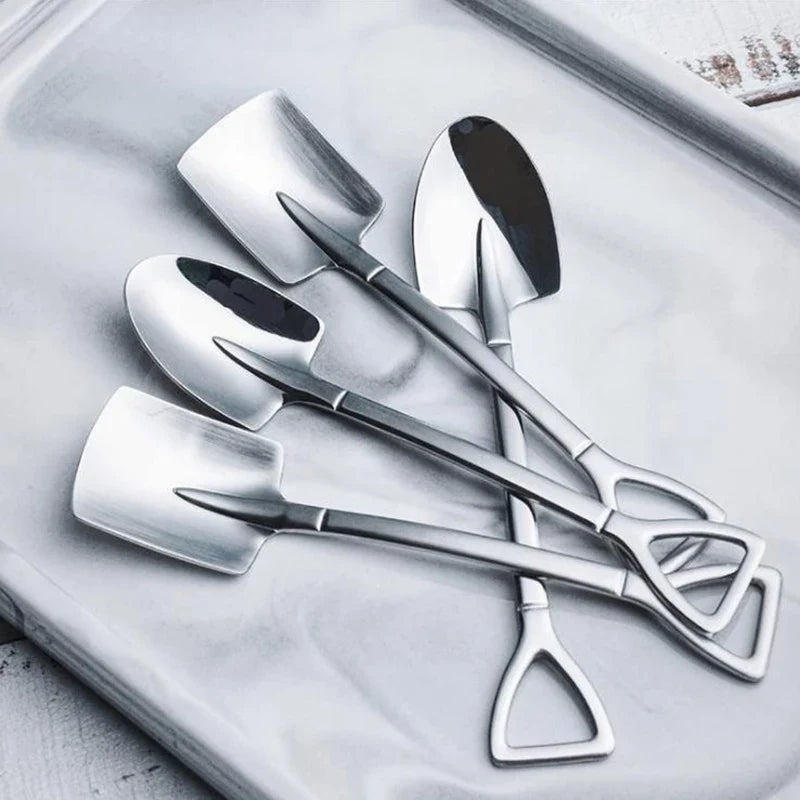 4-Piece Shovel Shape Stainless Steel Dessert Spoons Set