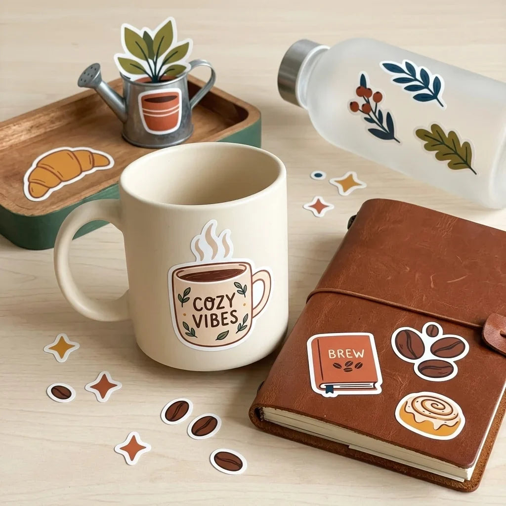 Cozy Coffee UV Transfer Stickers – Waterproof Cafe Decals