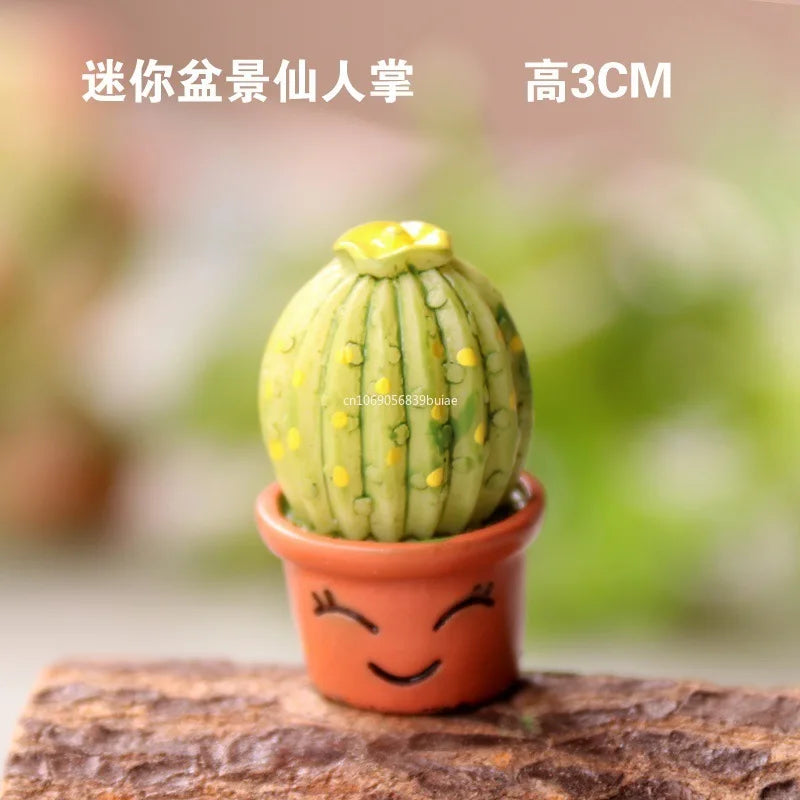Kawaii Mini Resin Cactus Figurine | DIY Dollhouse Décor