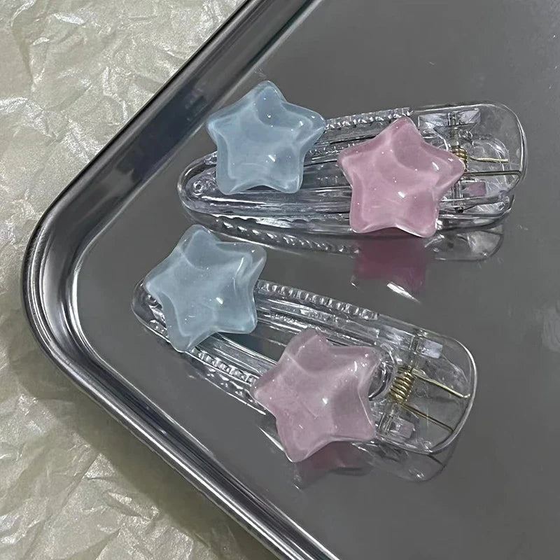 Y2K Star Pentagram Hair Clip – Cute Pink Blue Resin Hairpin