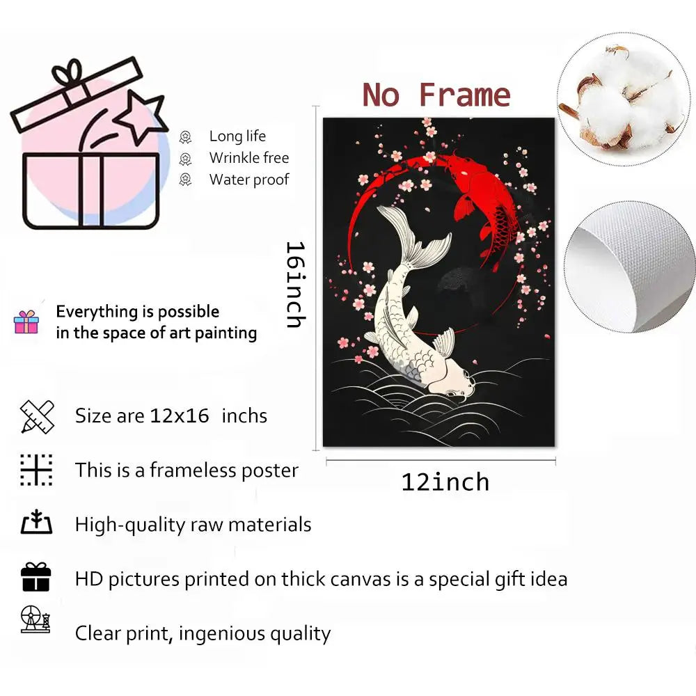 Lucky Koi Yin Yang Canvas Wall Art | HD Print Home Decor