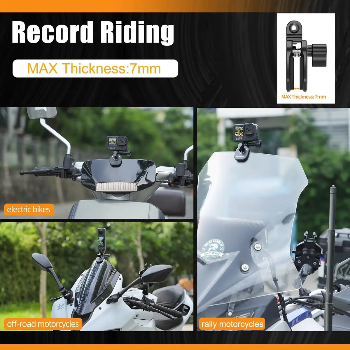 Motorcycle Windshield Mount Clamp for GoPro, DJI & Insta360