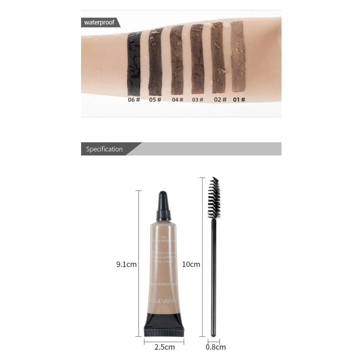 Handaiyan Waterproof Eyebrow Tint Gel – 6 Shades & Dual Brush