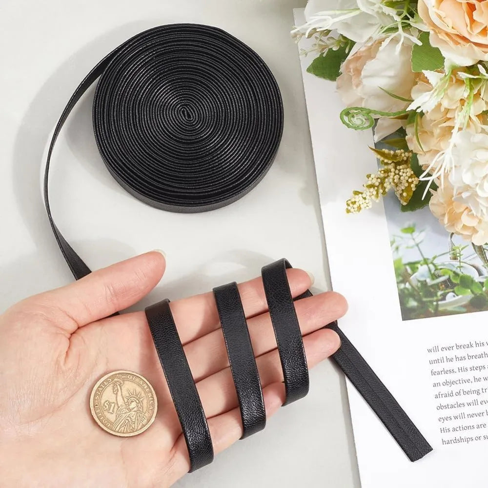5m Foldover Leather Strips 10mm – Double-Sided PU Lacing