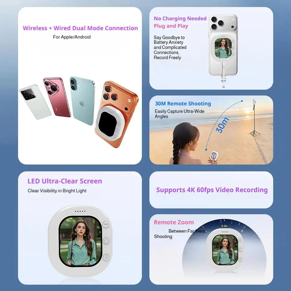 Mini Magnetic Phone Screen Monitor – Rear Camera Selfie & Vlog