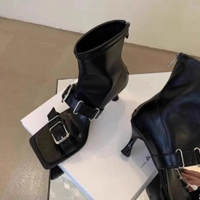 Women's Square Toe Thin Heel Sandals | Buckle Strap Office Shoes