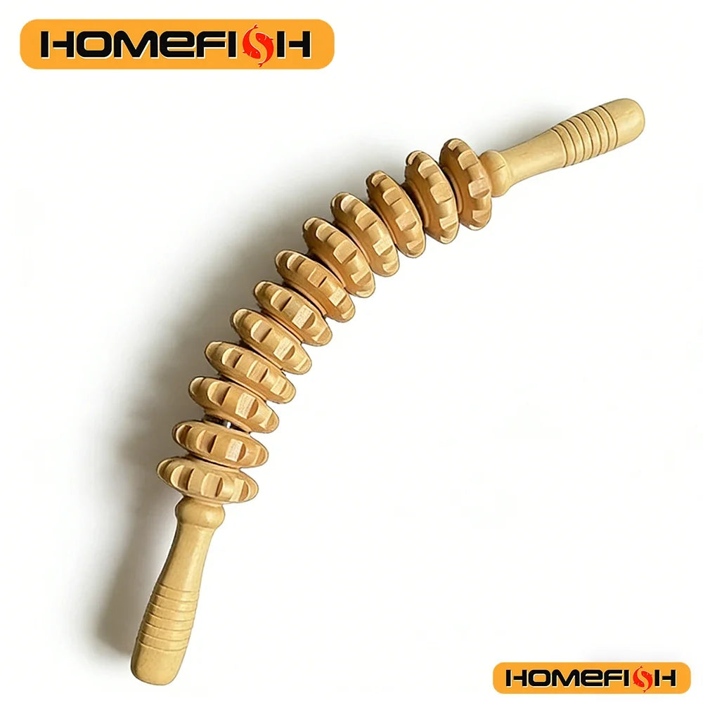 Anti-slip Handle Wooden Gear Arm Leg Hip Back Deep Massage Roller