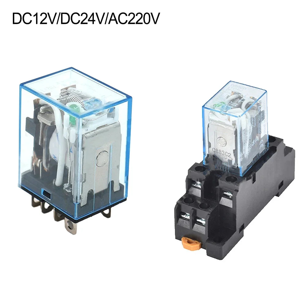 HH62P JQX-13F DPDT Power Relay with Socket & DIN Rail Base