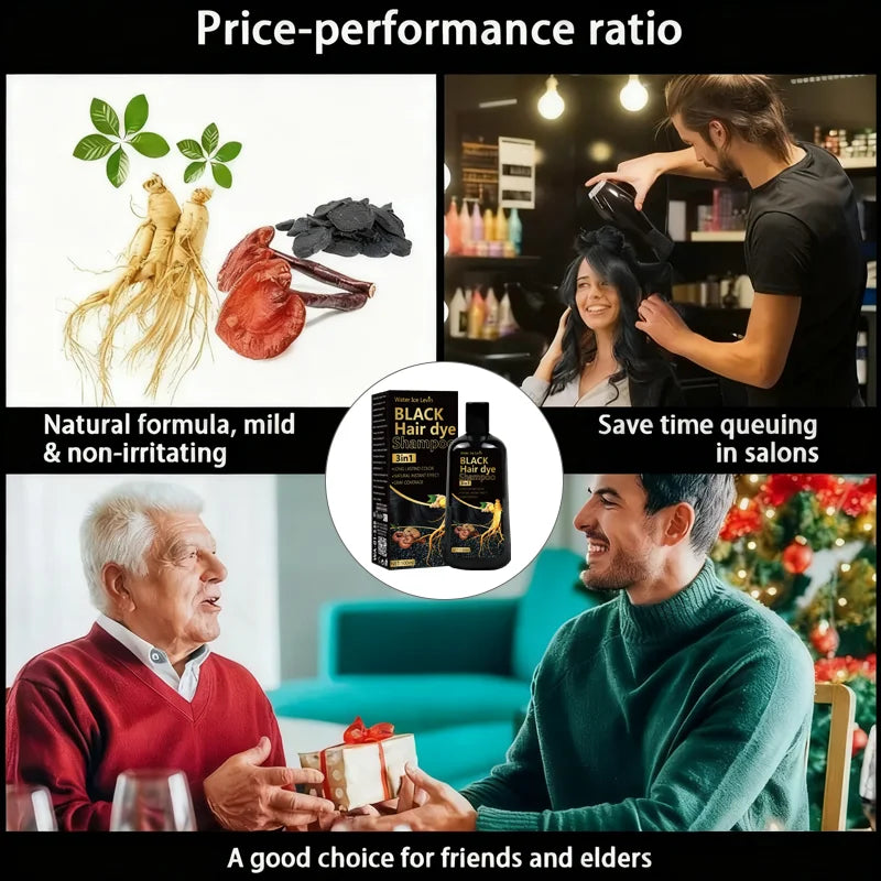 Black Hair Dye Shampoo 3-in-1 – Ginger, Biotin & Gray Coverage