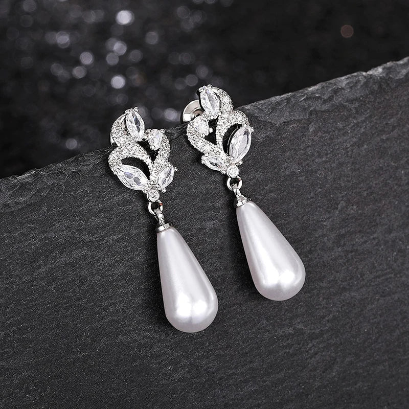 Huitan Waterdrop Pearl Drop Earrings – Women's Wedding Jewelry