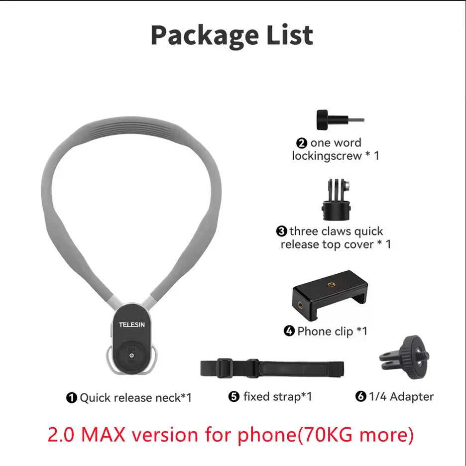 TELESIN Magnetic Neck Mount with Phone Holder | GoPro & DJI