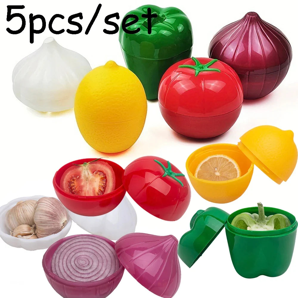 Food Saver Containers 5-Pack | Avocado, Onion, Lemon, Pepper & Tomato Keeper Set