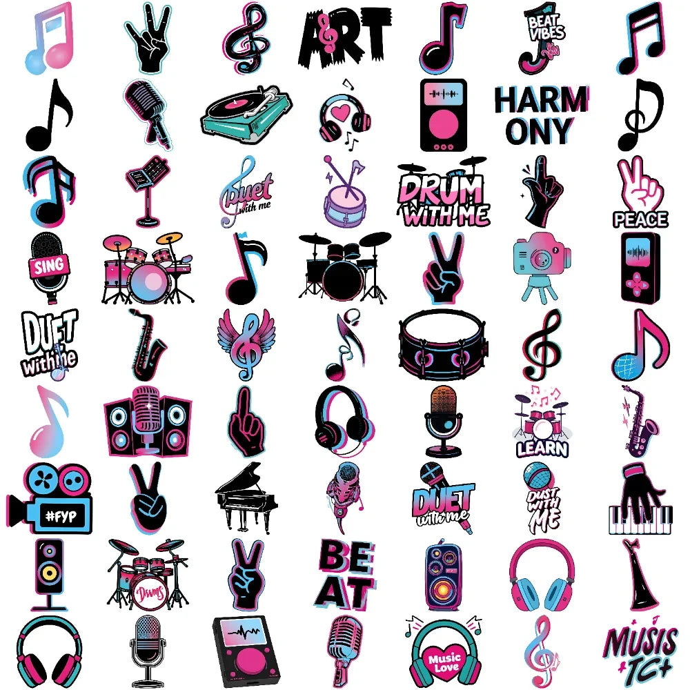 63-Piece Waterproof Temporary Tattoo Stickers – Retro Music Icons