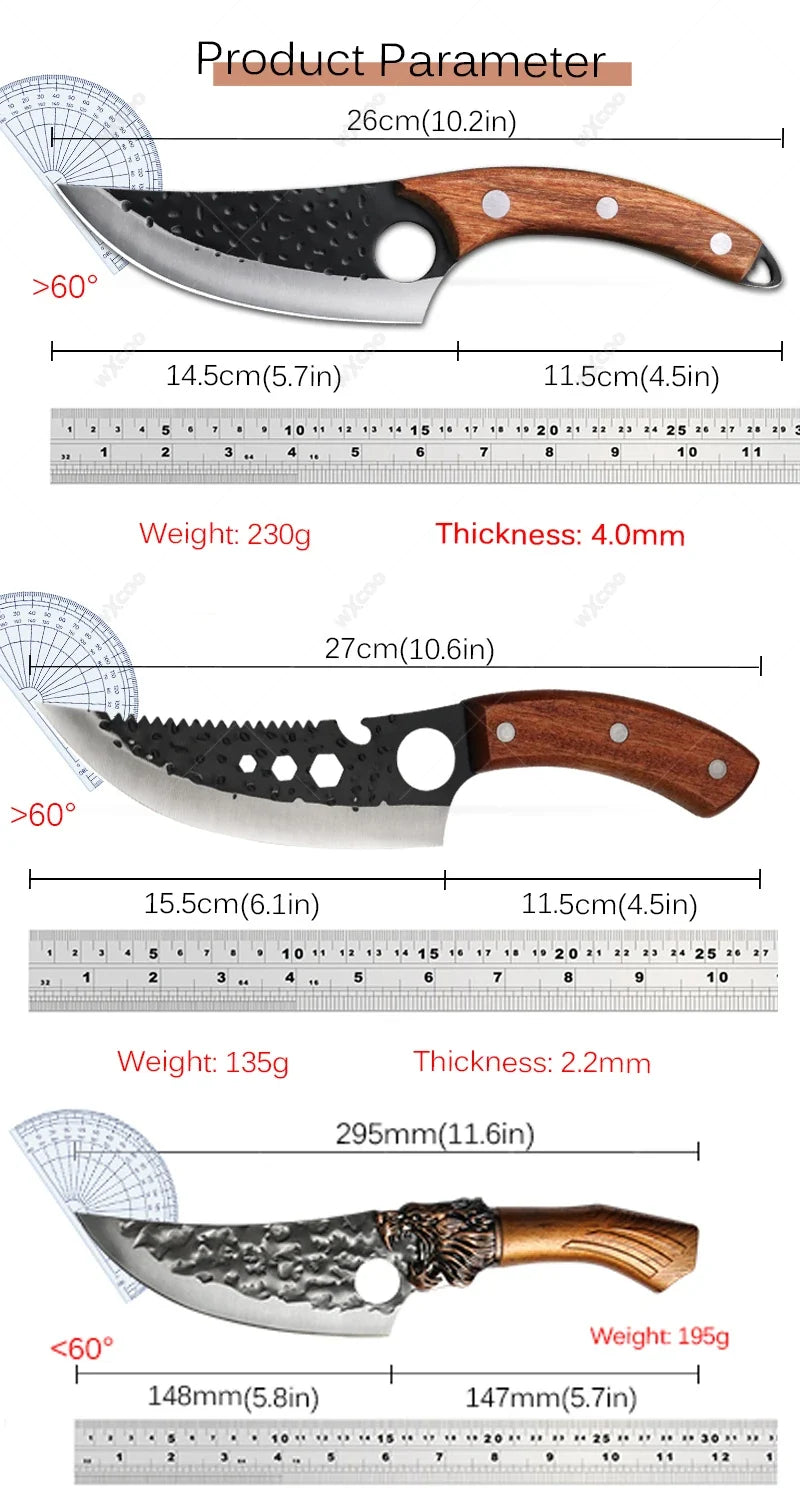 Forged Stainless Steel Boning & Meat Cleaver Knife – Wood Handle