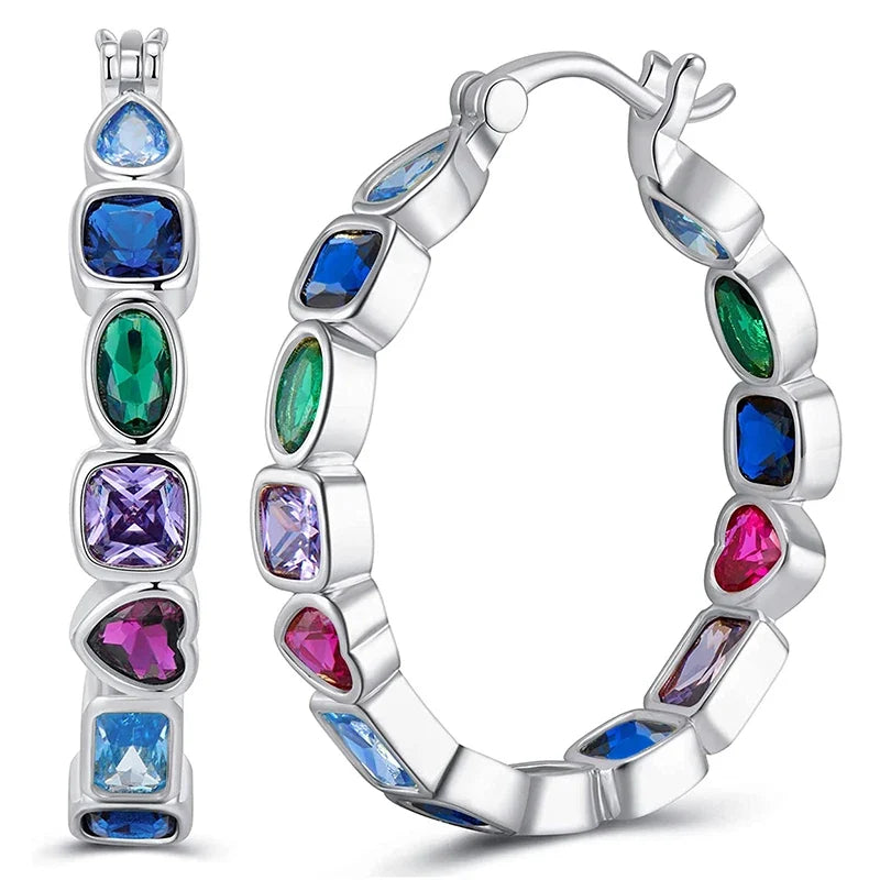 Huitan Cubic Zirconia Hoop Earrings – Multi-Color Women's Fashion