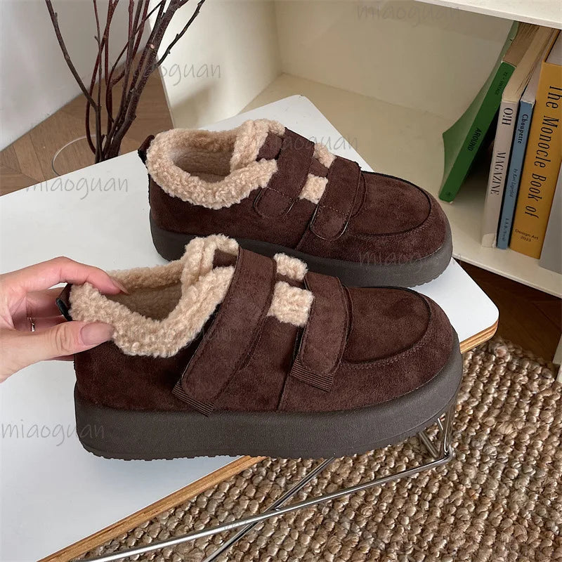 Women's Plush-Lined Faux Suede Ankle Snow Boots | Winter Flat