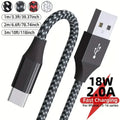USB-A to USB-C Fast Charging Nylon Cable 1M 2M 3M