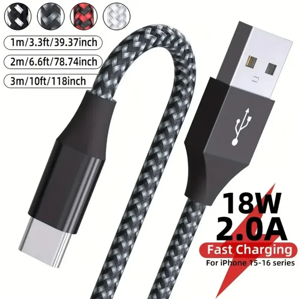 USB-A to USB-C Fast Charging Nylon Cable 1M 2M 3M