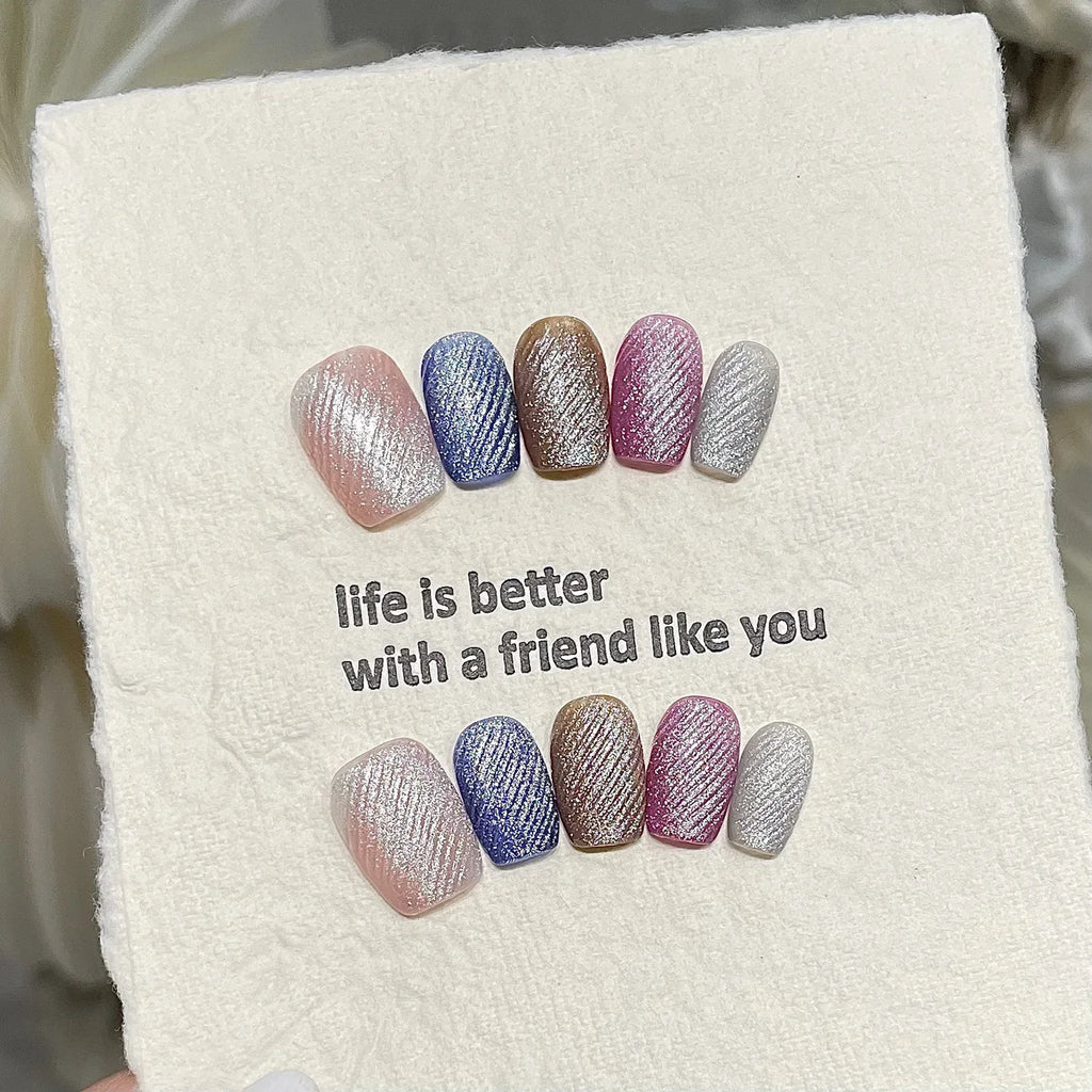 YADORNOS Cat's Eye Press On Nails – Velvet Glitter 10pc Set
