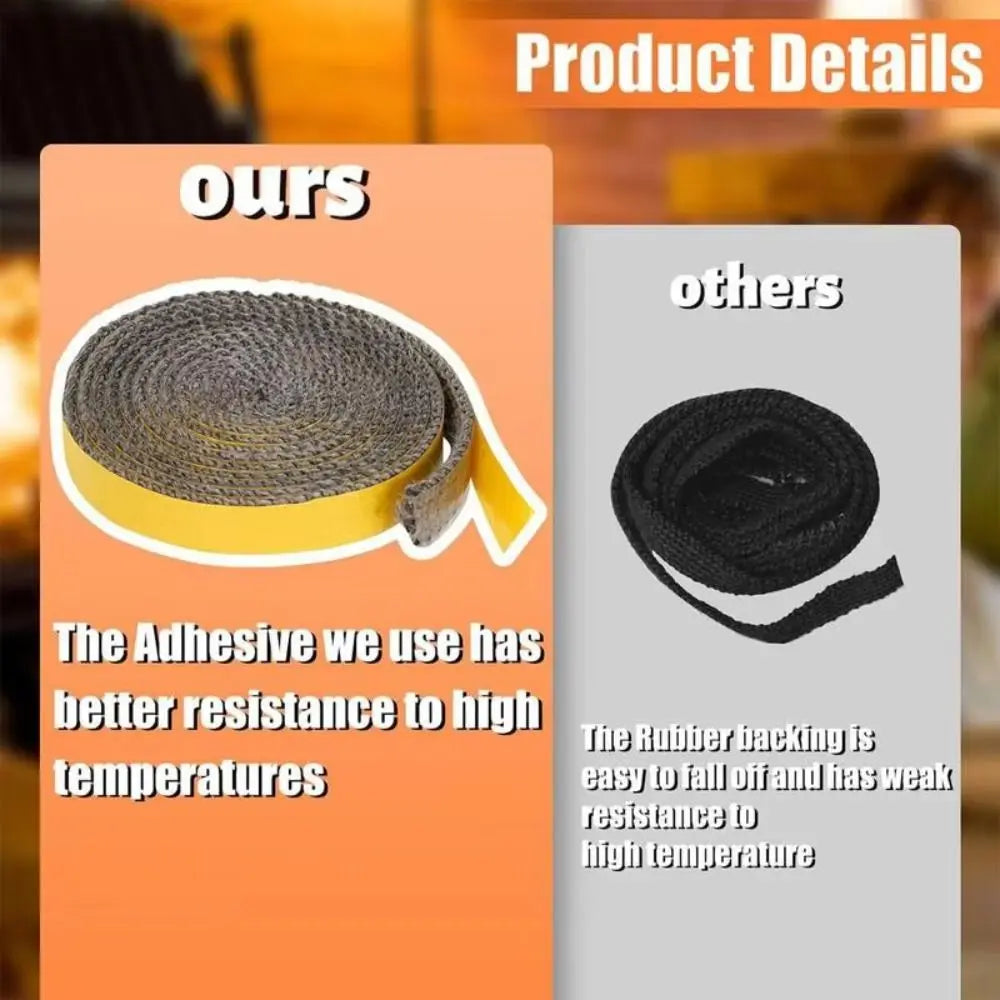 Self Adhesive Fireplace Seal Rope Fiberglass Heat Resistant Door
