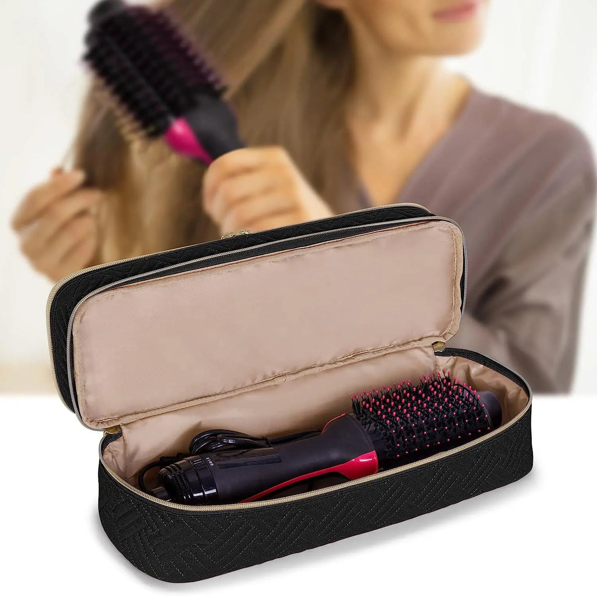 Double-layer Travel All-in-one Hair Dryer Storage Bag Curling Wand