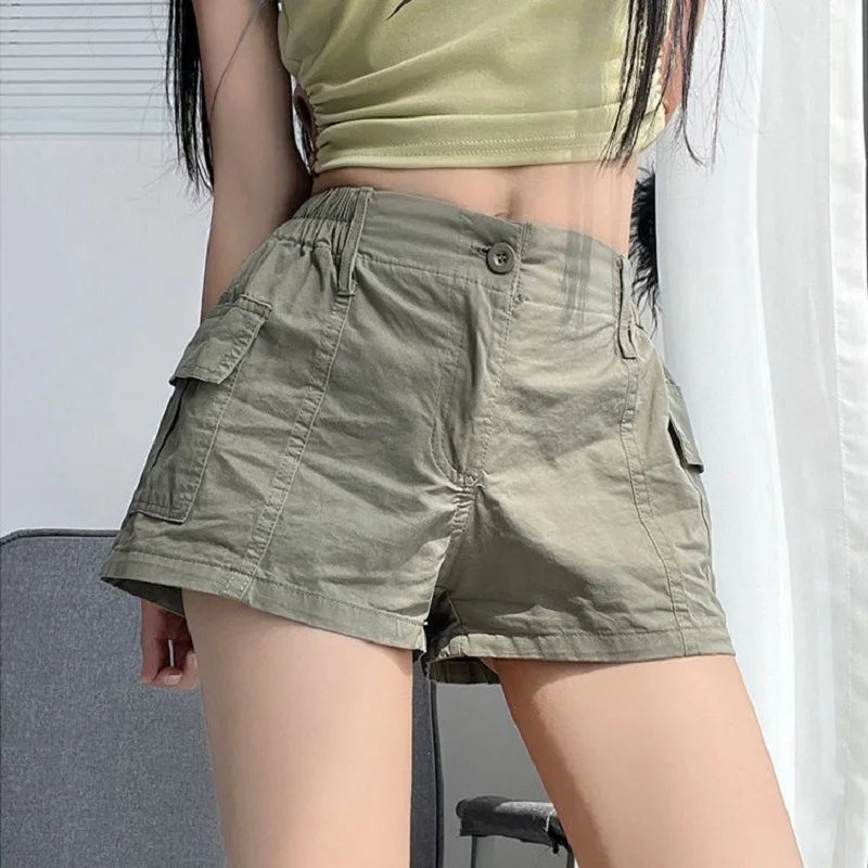 Women's Y2K Cargo Shorts – Low Waist Zipper Pockets Streetwear