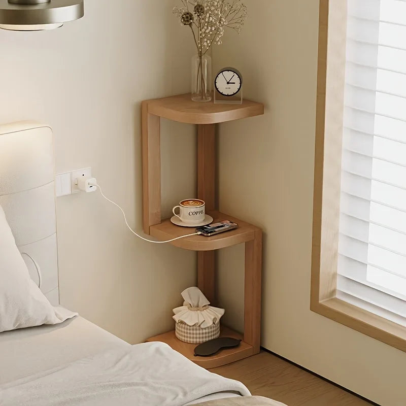 Bamboo Narrow Bedside Corner Shelf – Movable Storage Organizer