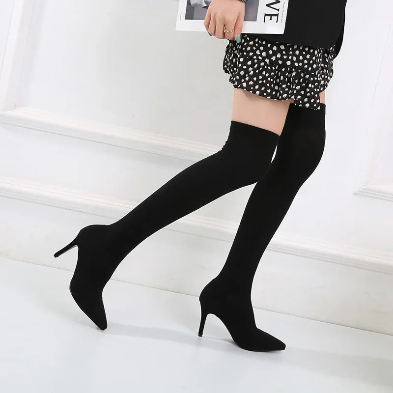 Women's Over-the-Knee Stretch Sock Boots | Pointed Toe Heel