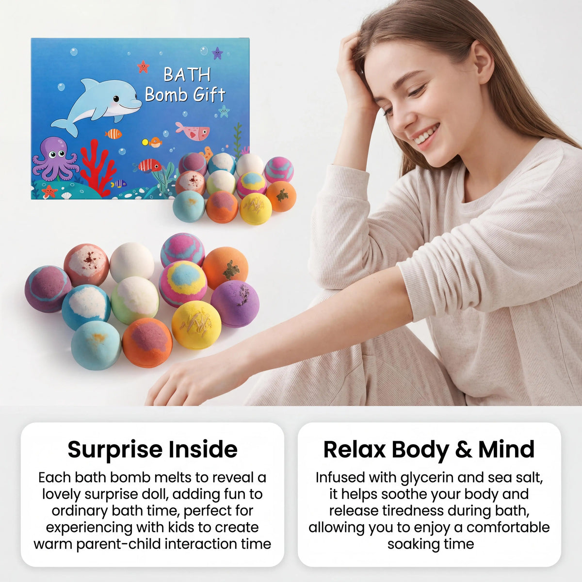 Kids Bath Bombs Set with Surprise Toys – 12 Colorful Spa Balls