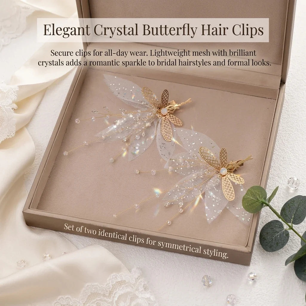 Crystal Butterfly Hair Clips – Rhinestone Barrettes Pair