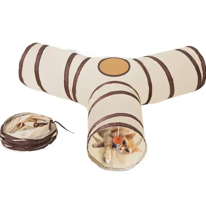 Foldable Cat Play Tunnel | Striped Interactive Kitten Toy