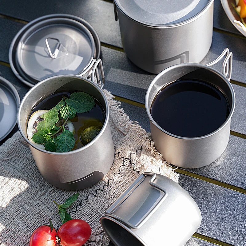 Pure Titanium Folding Camp Mug – Lightweight 220–750ml Cup