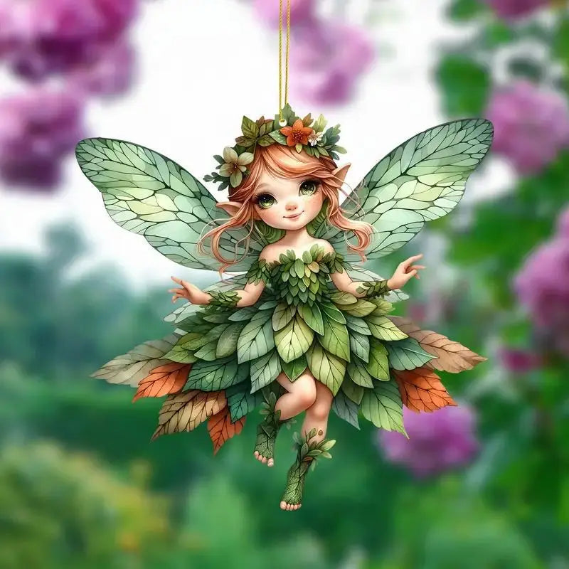 2D Acrylic Green Elf Pendant Flower Fairy Charms Small Fresh Car