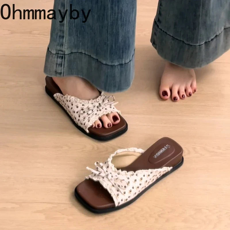 Women's Butterfly-Knot Wedge Slides – Open Toe Summer Sandals