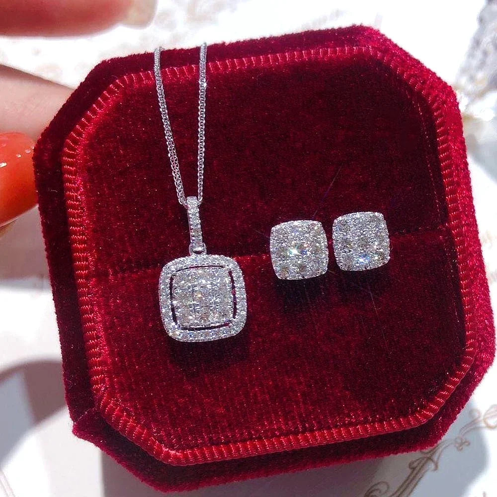 Huitan Square CZ Pendant Necklace – Silver Fashion Jewelry