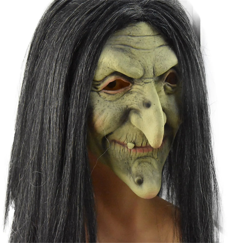 Scary Old Witch Latex Mask with Hair | Halloween Costume