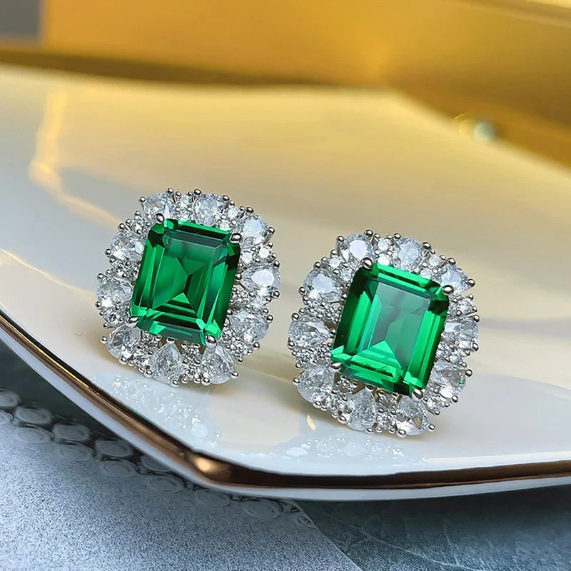 Huitan Green Cubic Zirconia Stud Earrings – Women's Jewelry